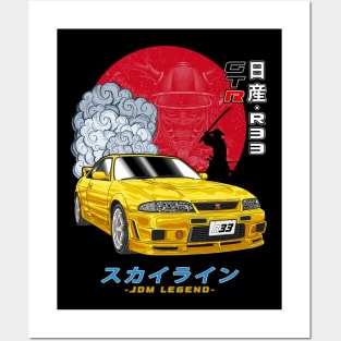 Nippon JDM Yellow Nissan Skyline GT-R R33 Posters and Art